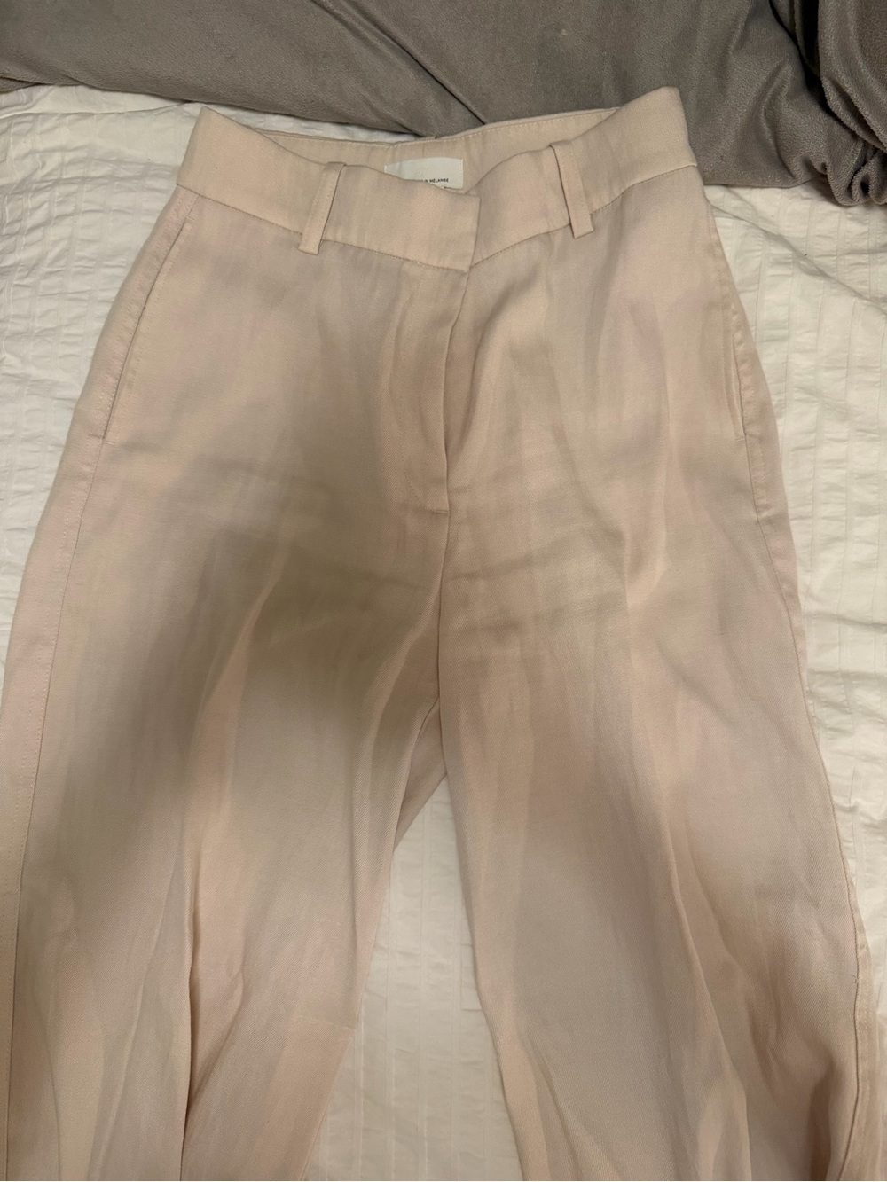 H&M Linen-Blend High-Waist Trousers in Beige